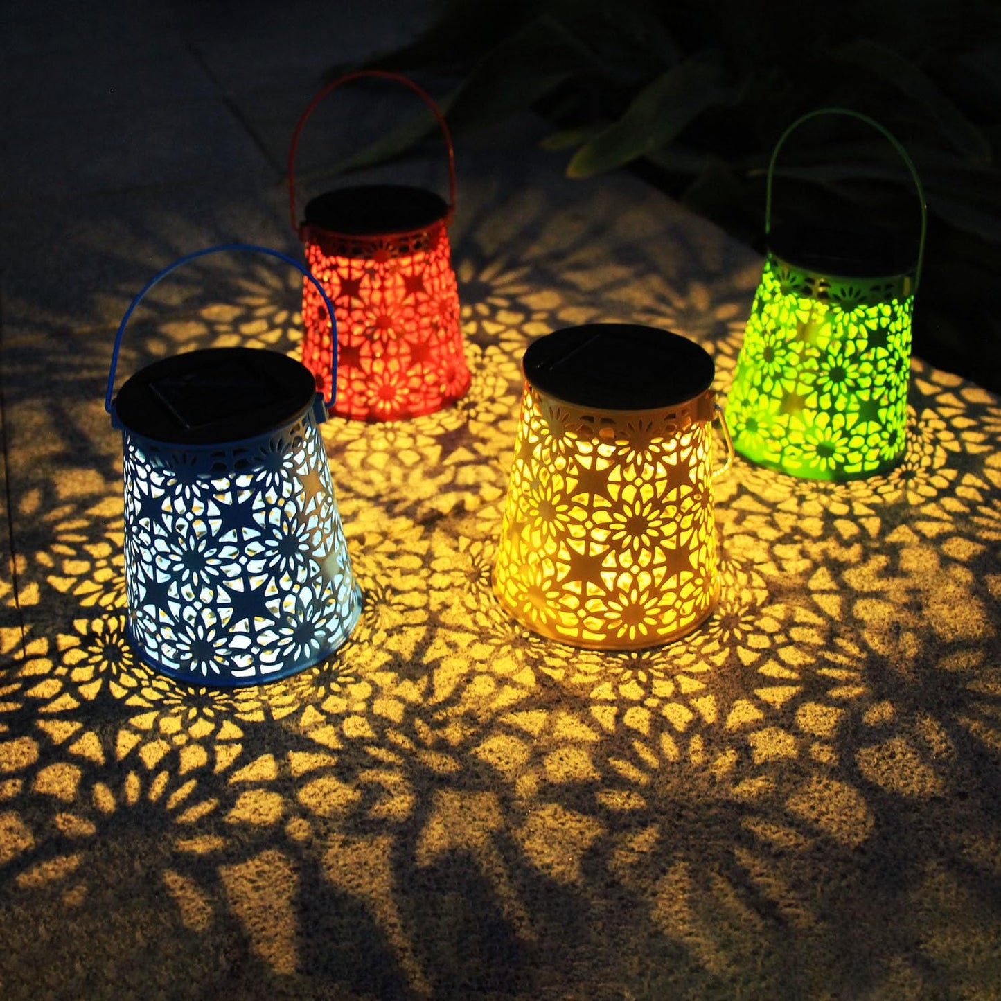 4pack Solar Lanterns Outdoor Waterproof Hanging Lights Gifts for Women Metal Small Decorative LED Lanterns for Yard, Patio, Lawn