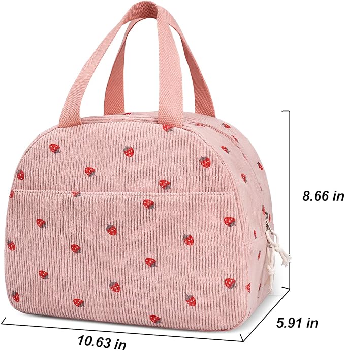 Lunch Box for Women,Cute Corduroy Lunch Tote Bag,Reusable Insulated Lunch Box,Large Capacity Cooler Bag with Compartments for Work, Picnics or Travelling