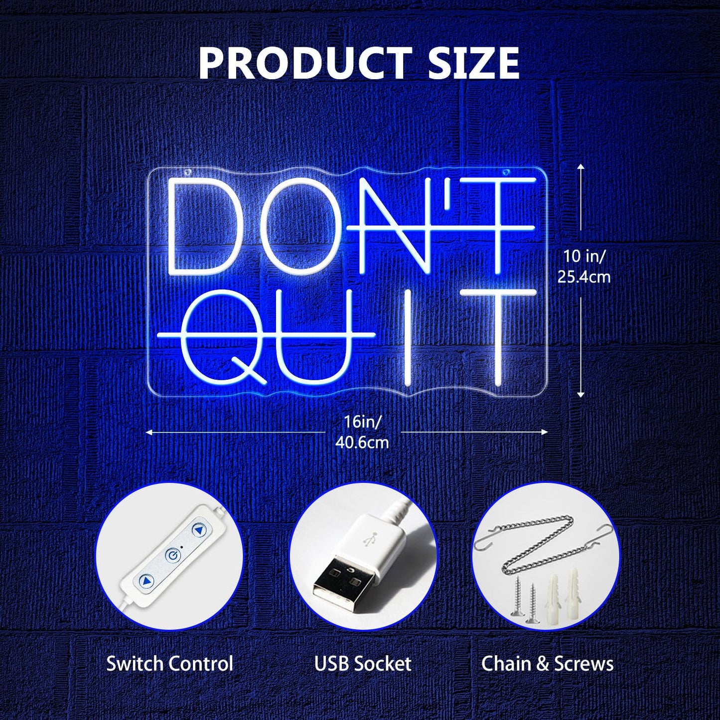DON'T QUIT Neon Signs for Wall Decor, Dimmable LED Neon Light Sign, Words Led Lights for Bedroom Man Cave Office Gym Party Gamer Room Decorations, Powered by USB Wall Decor Aesthetic