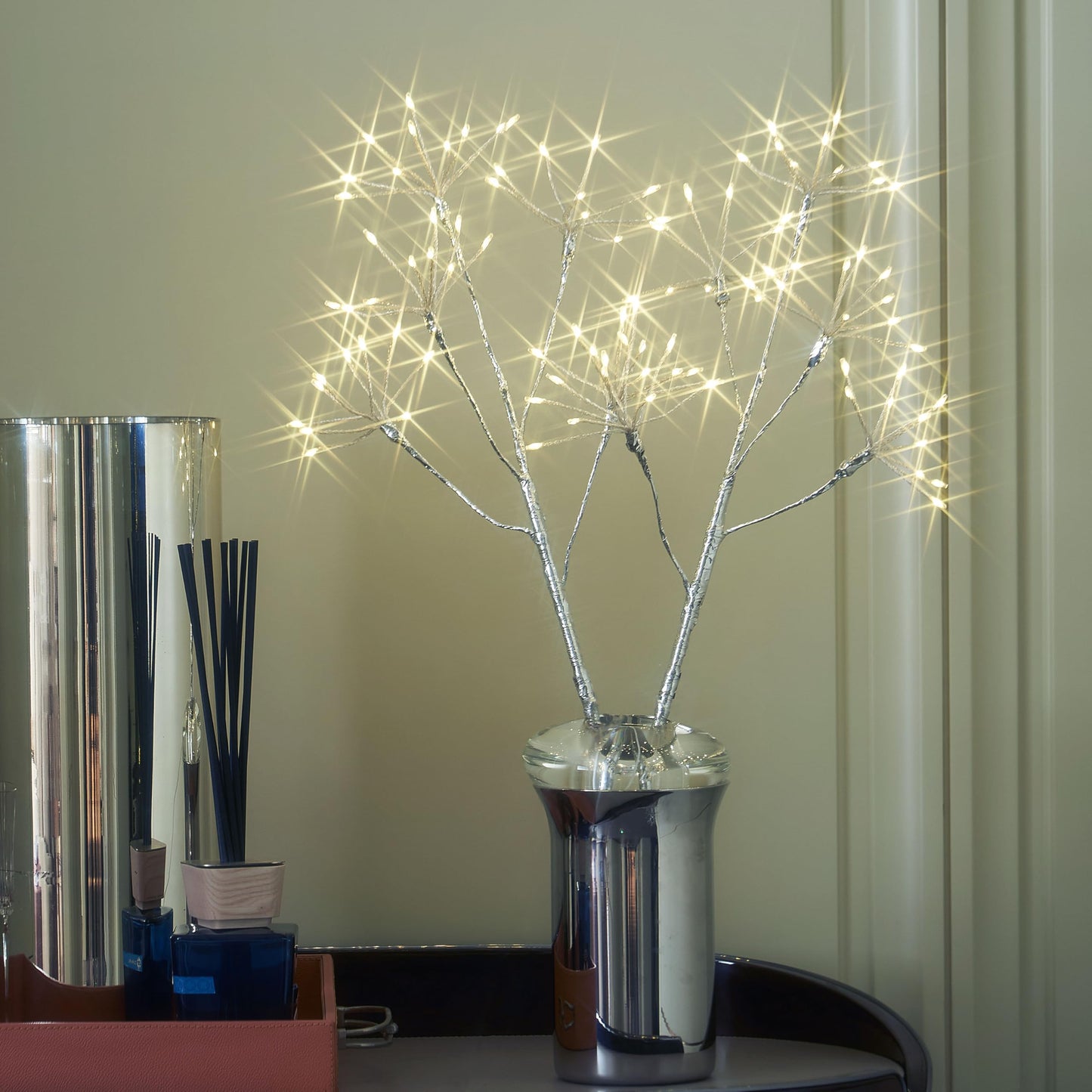 Hairui Lighted Silvery Starburst Branches With Timer 32In 100 Led Fairy Lights Battery Operated Or Usb Plug In  Willow Branch Lights For Home Fireplace Table Christmas Decoration Indoor Outdoor Use