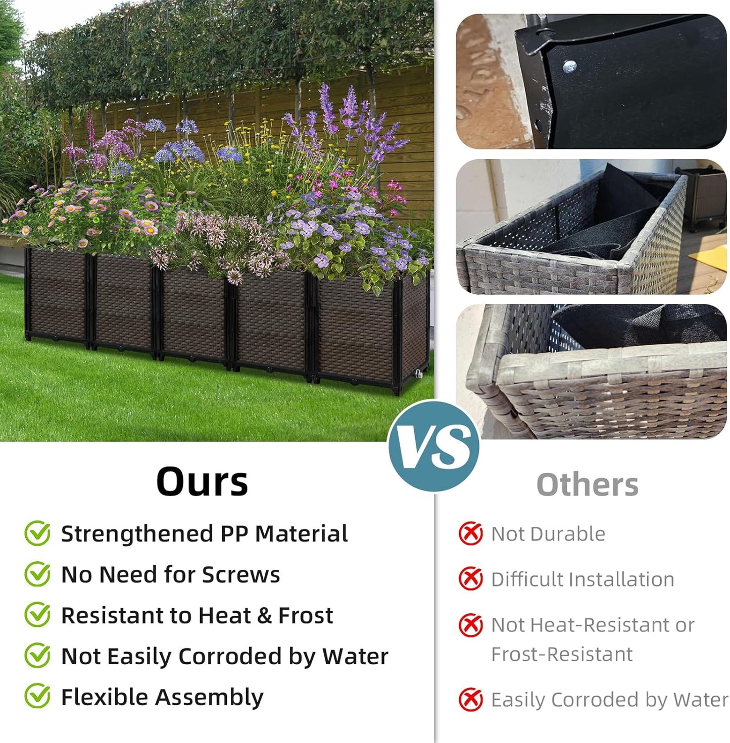 Large Raised Planter Box Outdoor Self Watering 78.7"x15.7"x19.7", Deep Raised Garden Bed - Elevated Garden Box with Drainage Plug, Rectangular Garden Planter Perfect for Patio Balcony Deck