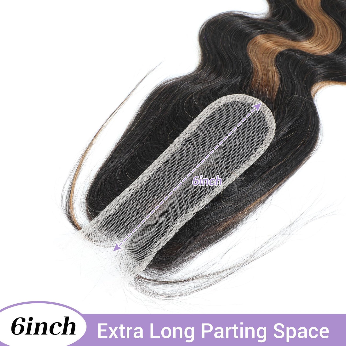 DSEKCAIN 2x6 HD Lace Closure Human Hair Body Wave P1B/30 Highlight Brown Black Color Transparent Lace Closure 2x6 Long Deep Midd