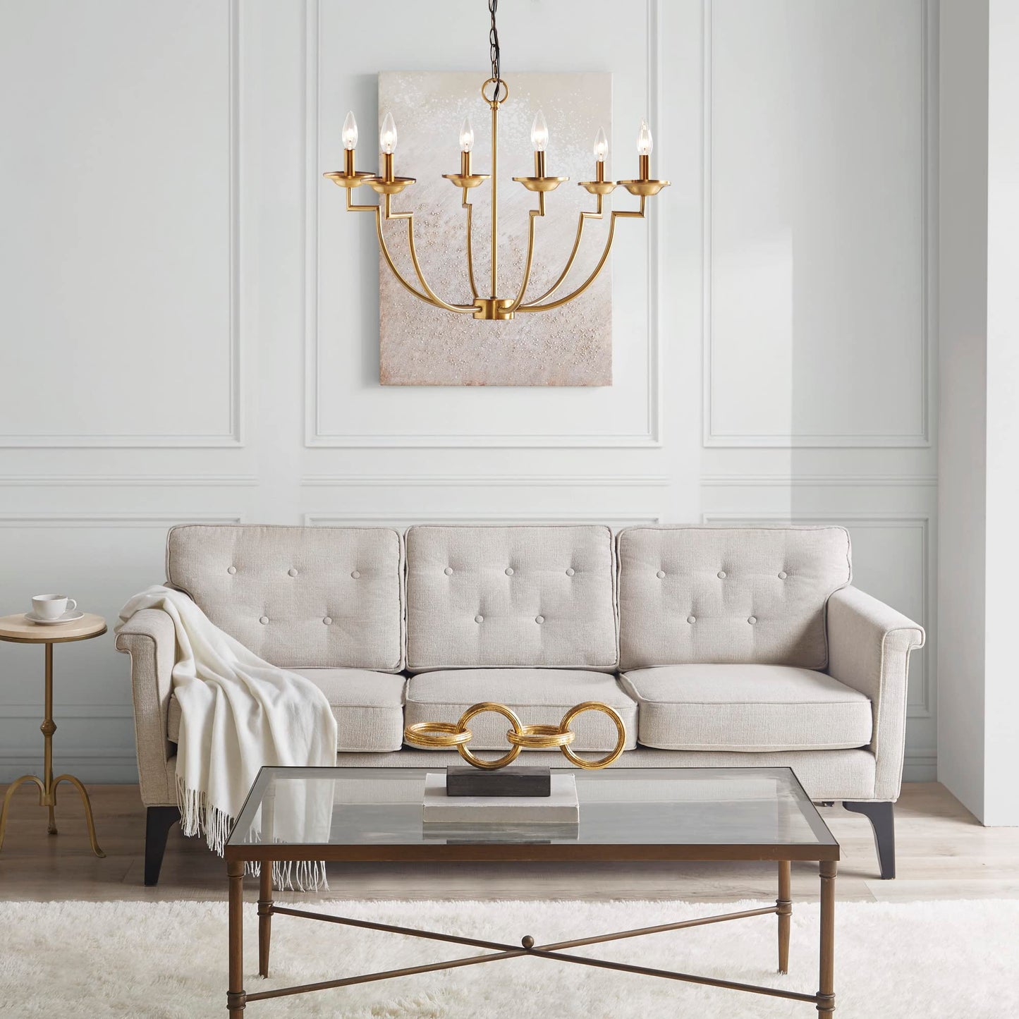 Hampton Hill Traditional Chandelier, 6 Bulbs, Iron, 25inDia x 57inH, Adjustable Ceiling Mount Light Fixture, Gold, Model FB150-1163