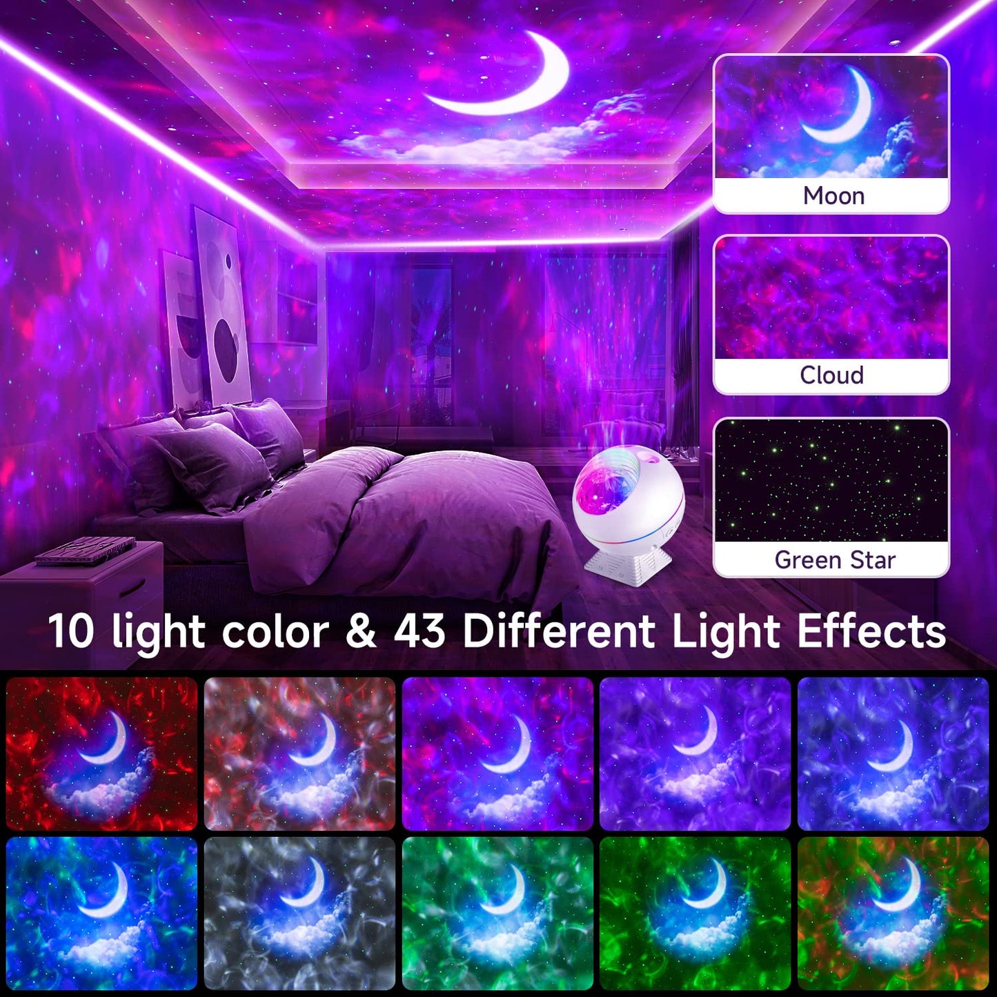 One Fire Galaxy Projector, 43 Lighting Modes, Remote Control, White, Model BL-XK04
