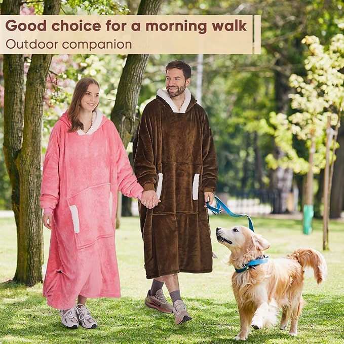 yescool Wearable Blanket Hoodie, Flannel Sherpa Fleece Blanket Sweatshirt for Adults Women Men,One Size Fits All