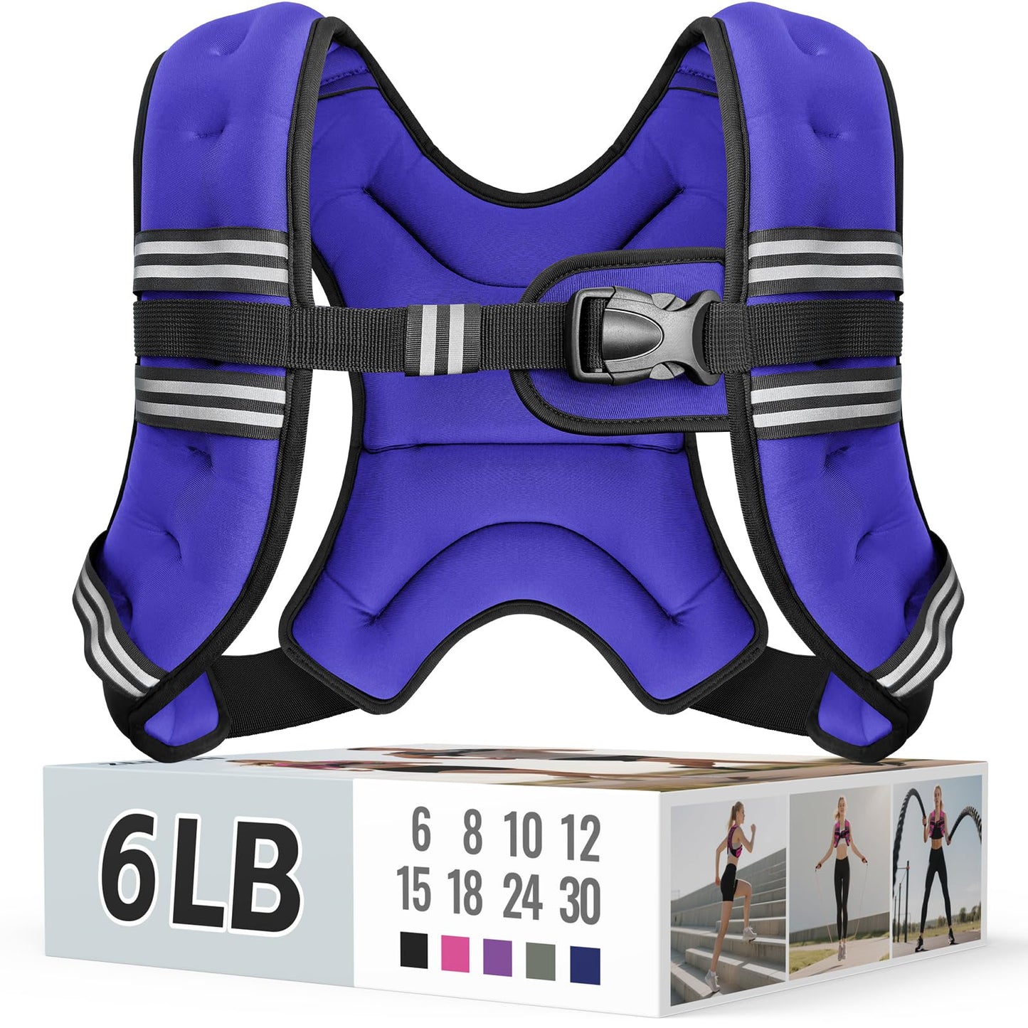 Zeerun Weighted Vest for Women & Men with Reflective Stripe and Adjustable Buckle, Comfortable & Durable Rucking Vest for Walking, Running & Strength Training, 6LBS-Purple