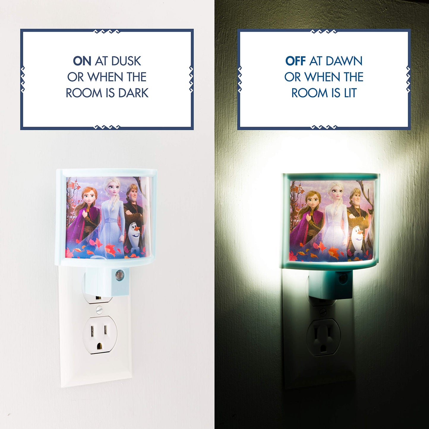 Disney Frozen LED Night Light, Wrap Shade, Plug-in, Dusk to Dawn, Model 46276, Ideal for Nursery & Girls Bedroom Decor