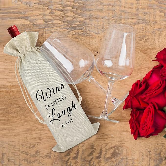 Birthday Gift for Women Men Funny Wine Gift Bag Engagement Anniversary Wedding Gift for Friends Friendship Christmas Congrats Promotion Gift for Coworker Cotton Burlap Wine Wrap Bag Graduation Gift