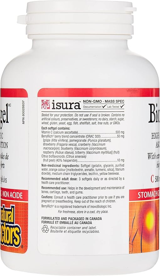 Natural Factors - BioCgel Buffered Vitamin C with BerryRich, Gentle on The Stomach, 90 Soft Gels
