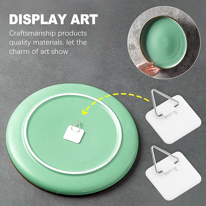 ZukoCert 20 Pcs 1.25 Inch Invisible Adhesive Plate Hangers, Wall Mount Vertical Plate Holders for Display, No Nails, Easy Installation, Perfect for Decorative Plates and Artworks