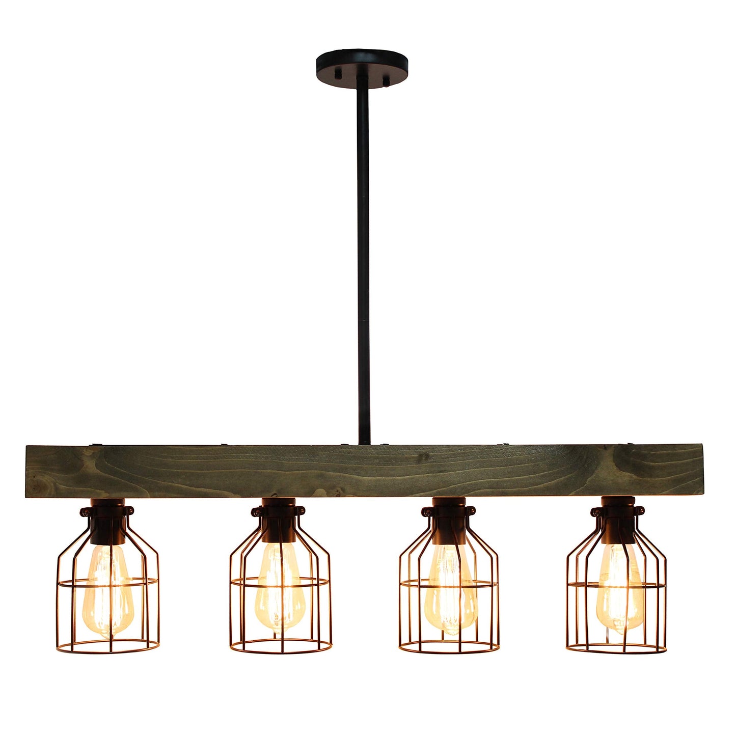 Elegant Designs CH1001-RWD 4 Light Rustic Farmhouse Cage Pendant Chandelier, Wood, Restored Wood