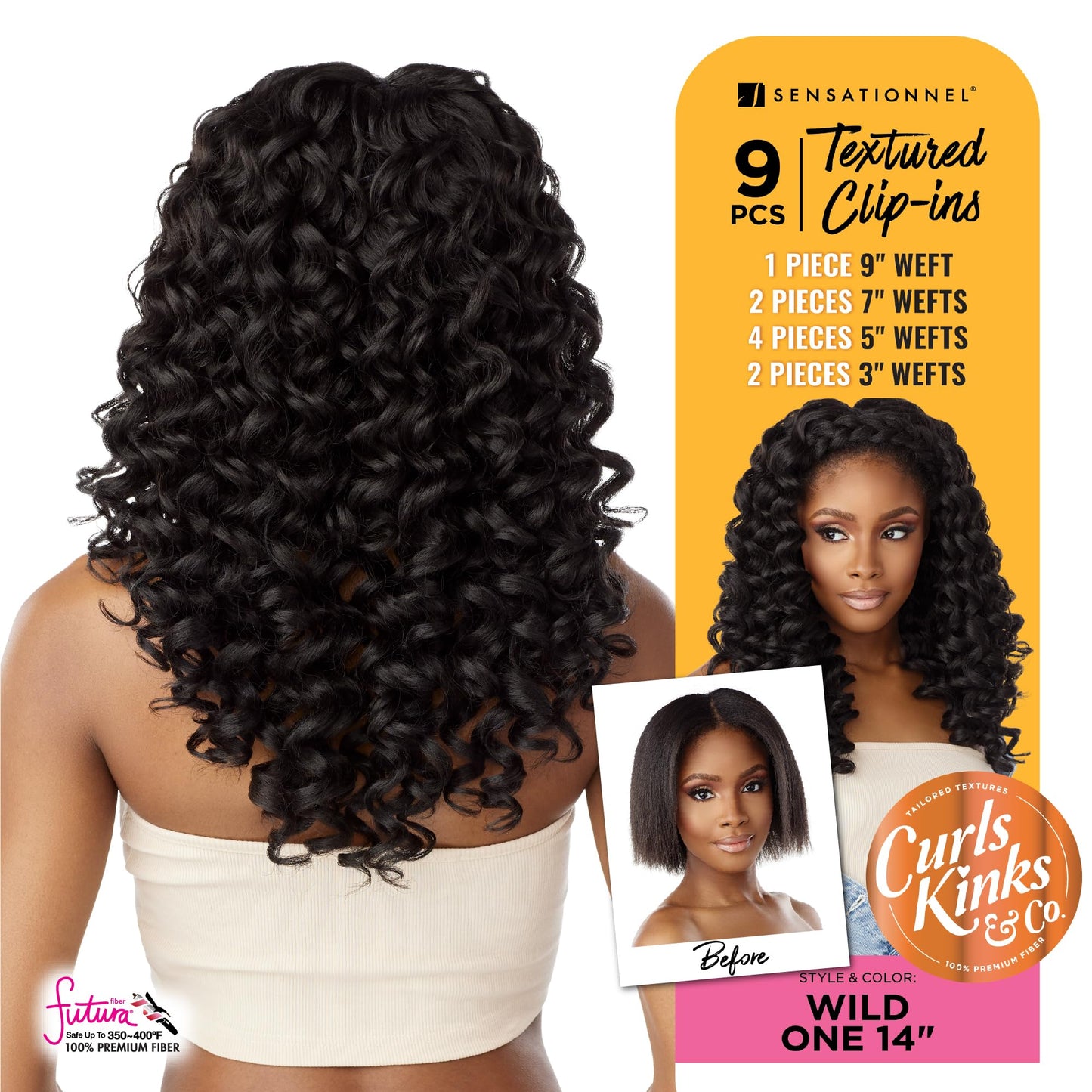 Sensationnel Curls kinksandco clip in - wide one 14 inch easy to use clips for natural 3c to 4c hair textures (1 JETBLACK)