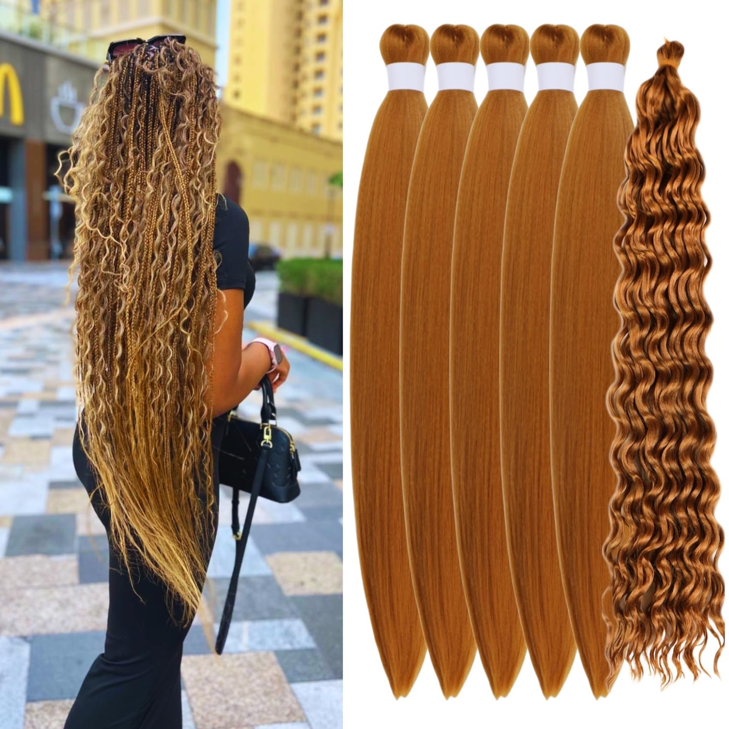 Honey Blonde Braiding Hair Pre Stretched 30Inch for Boho Braids Long Synthetic Knotless 27# Boho Braids Hair for Braiding