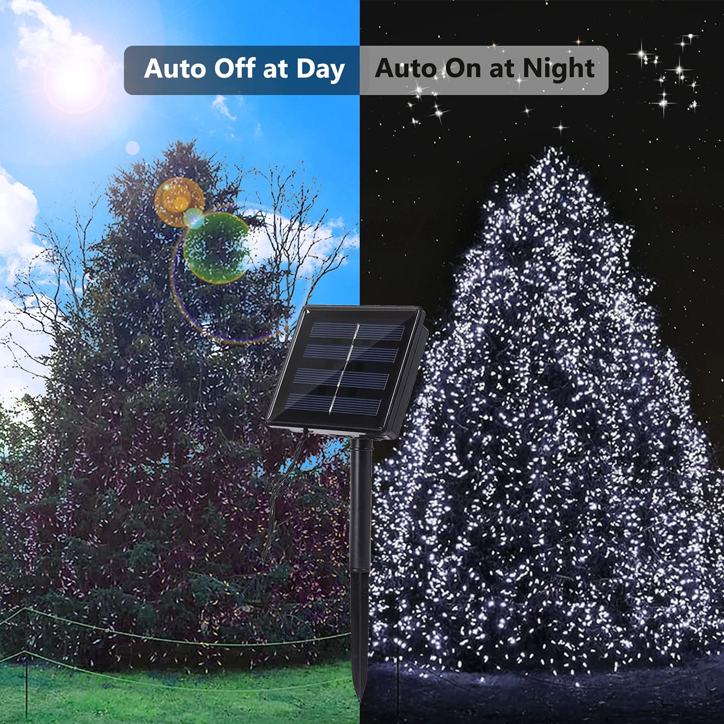 Flacchi Solar Christmas Lights 400 LED Cool White 2 Pack 144ft Waterproof Fairy Lights for Outdoor Garden, Patio, Fence, Balcony