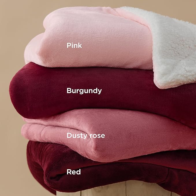 Bedsure GentleSoft Sherpa Fleece Blankets Queen Size for Bed - Thick and Warm, Soft Fuzzy Plush Queen Christmas Blanket for Winter, Burgundy, 90x90 Inches