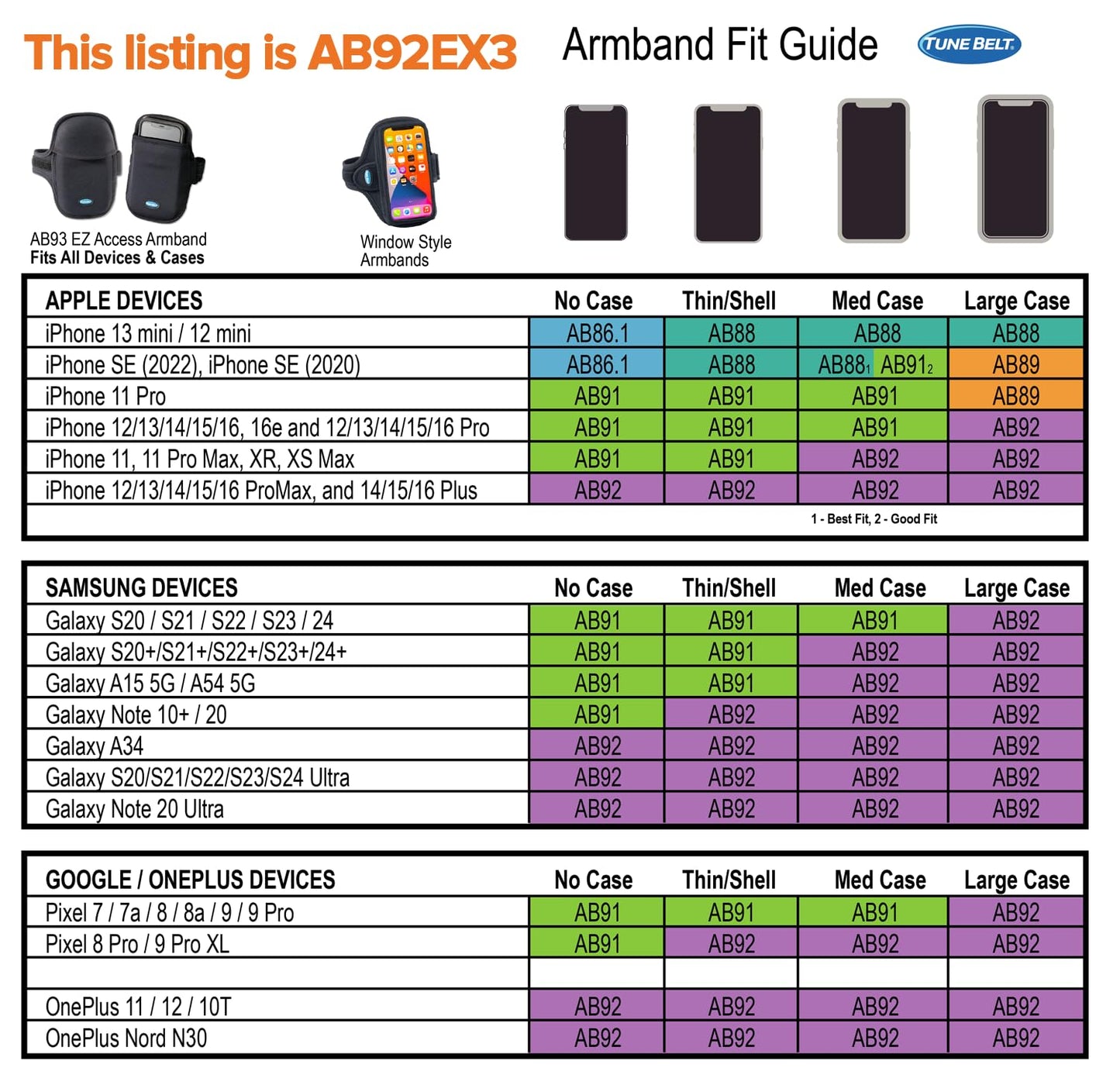 Tune Belt Ab92Ex3 Running Armband For Iphone 16/15/14/13 Pro Max, Plus, Galaxy Ultra/Plus/Note - Fits Large Phone With Large Cas