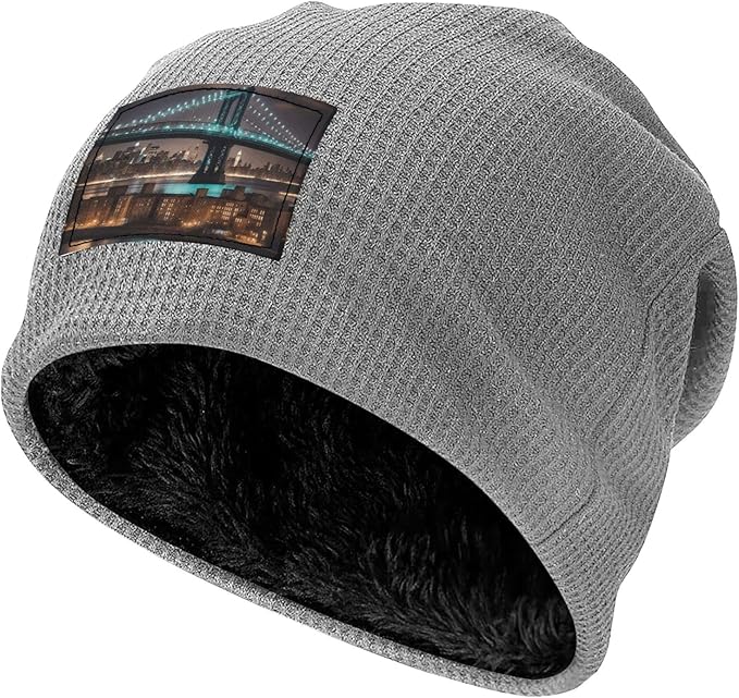 New York Manhattan Bridge Night Print Lightweight Waffle Pullover Hat Men Women Winter Headwear Outdoor Camping Travel