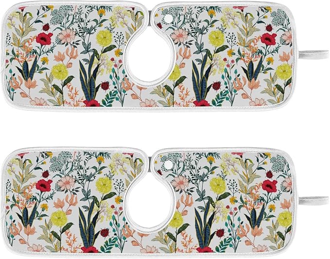 Kitchen Faucet Absorbent Mat,Summer Blooming Flower Water Splash Guard for Sink, Faucet Drip Catcher Thicken Sponge Microfiber Faucet Water Catcher Mat Sink Absorbent Mat for Kitchen 30x5in 2 Pack