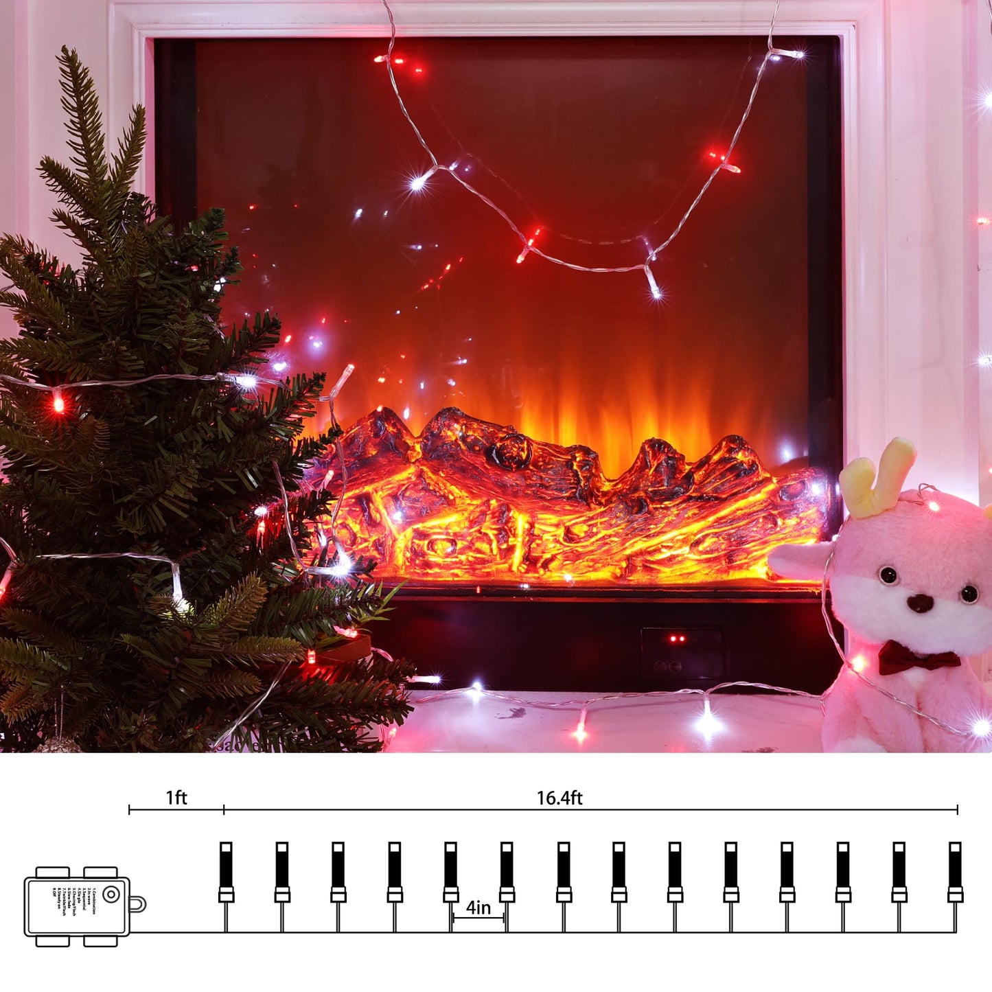 Lomotech Battery Operated Christmas Lights - 4 Pack Total 66Ft 200Leds String Lights 8 Modes Waterproof With Timer For Home  Garden  Party  Holiday  Tree Decoration (Clear Wire  Red & White)