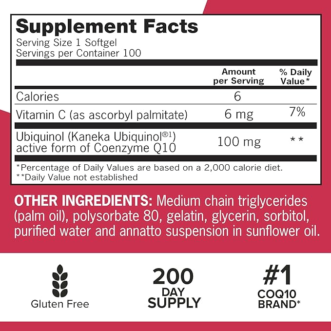 Qunol Mega Ubiquinol CoQ10 100mg Softgels- Superior Absorption - Active form of Coenzyme Q10 for Heart Health - 100 Count (Pack of 2)