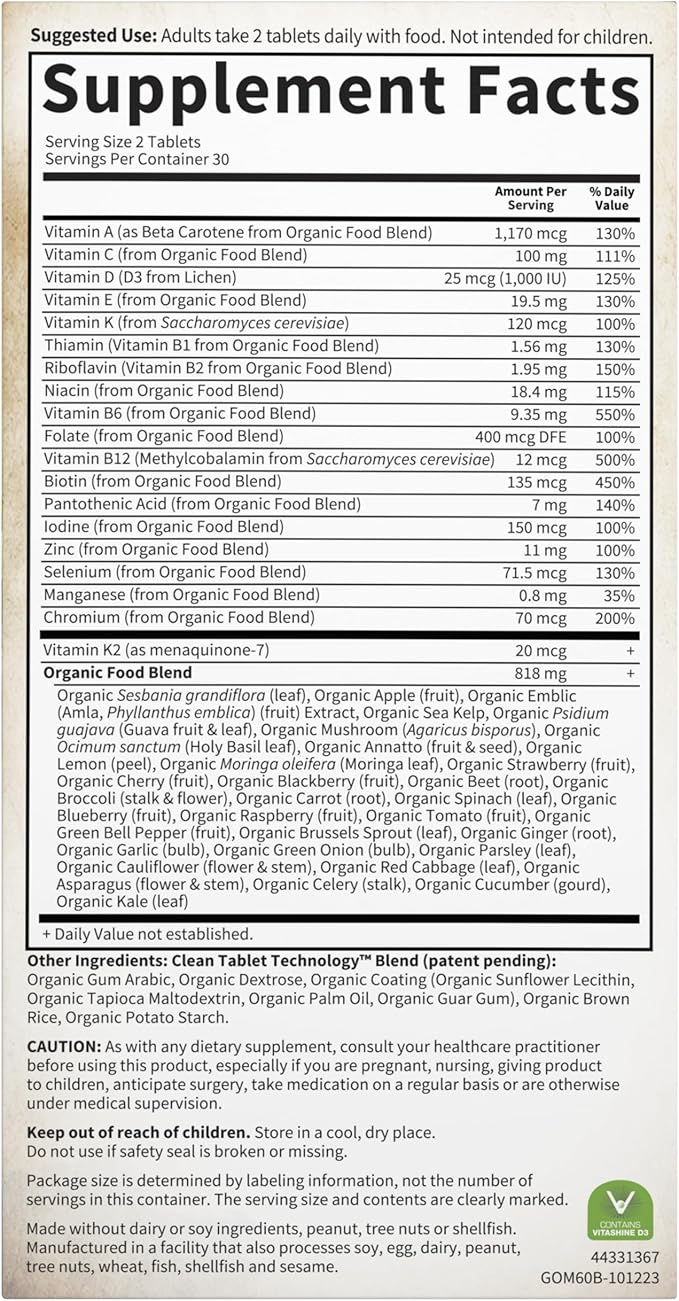 Garden of Life Organics Whole Food Multivitamin for Men, 60 Tablets, Vegan Mens Vitamins and Minerals for Mens Health and Well-Being, Certified Organic Vegan Mens Multi