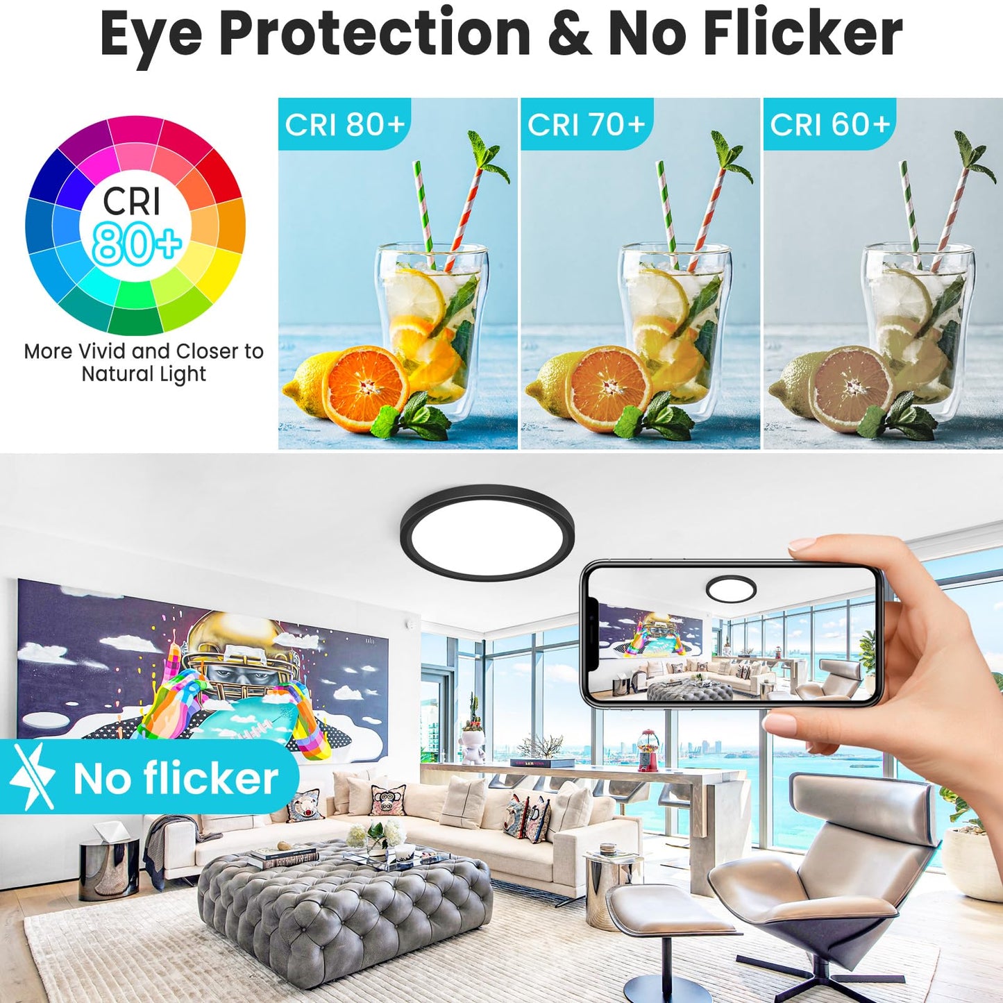 Libtit 12 Inch Flush Mount Led Ceiling Light Fixture  3000K 4000K 6500K Adjustable  28W 3200Lm Black Round Lighting Fixtures For Bathroom Shower Hallway Kitchen  2 Pack