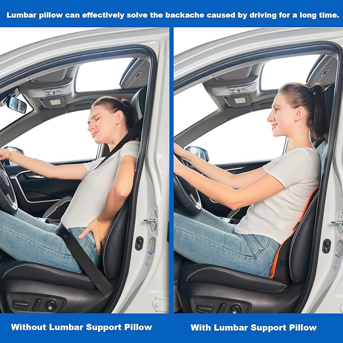 Soft Lumbar Support Pillow for Car Seat and Office Chair, Back Support Pillow for Driver's seat Back Cushion for Pain Relief Improve Posture (Suede Cover-Brown)