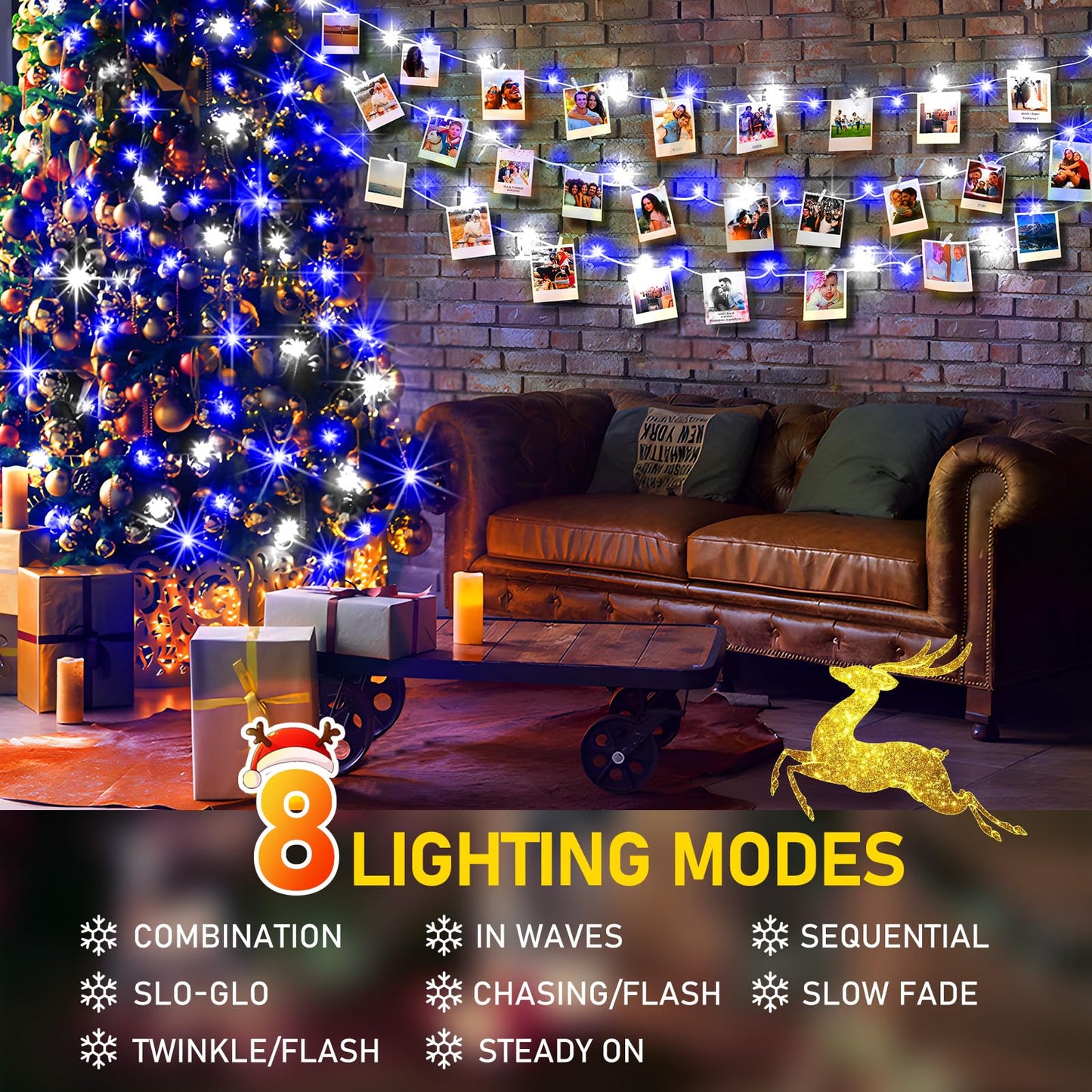 KNONEW Christmas String Lights 600ft 1500 LED Waterproof Blue and White, 8 Modes & Timer for Outdoor Decorations, Model KN-1000-LIG168-01