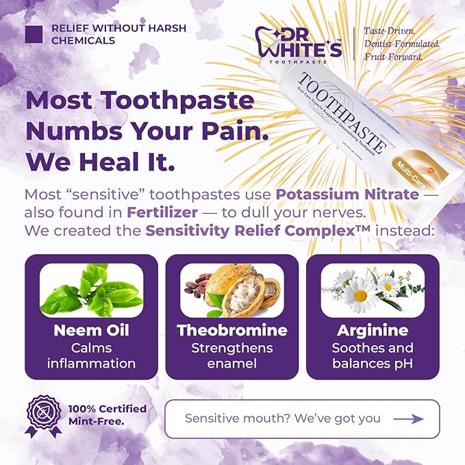 Dr. White’s Fluoride-Free nHA Toothpaste 2-Pack; Dentist-Formulated, Nano Hydroxyapatite + Xylitol, Sensitivity Relief Complex™, Mint-Free, Enamel Safe, Swallow-Safe (3.5 Oz, Passion Fruit Kiss)