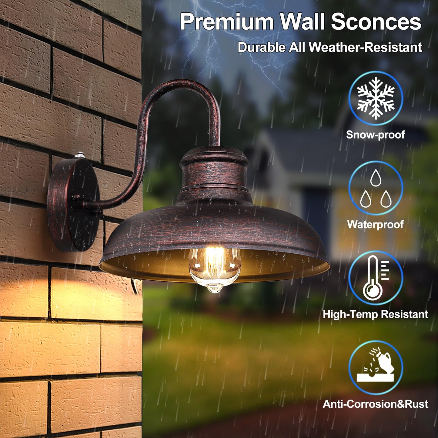 TOBUSA 2-Pack Outdoor Wall Lights, Waterproof Metal Gooseneck Barn Sconces, 11.5in  Distressed Brown, Model B11023PP(2PK)
