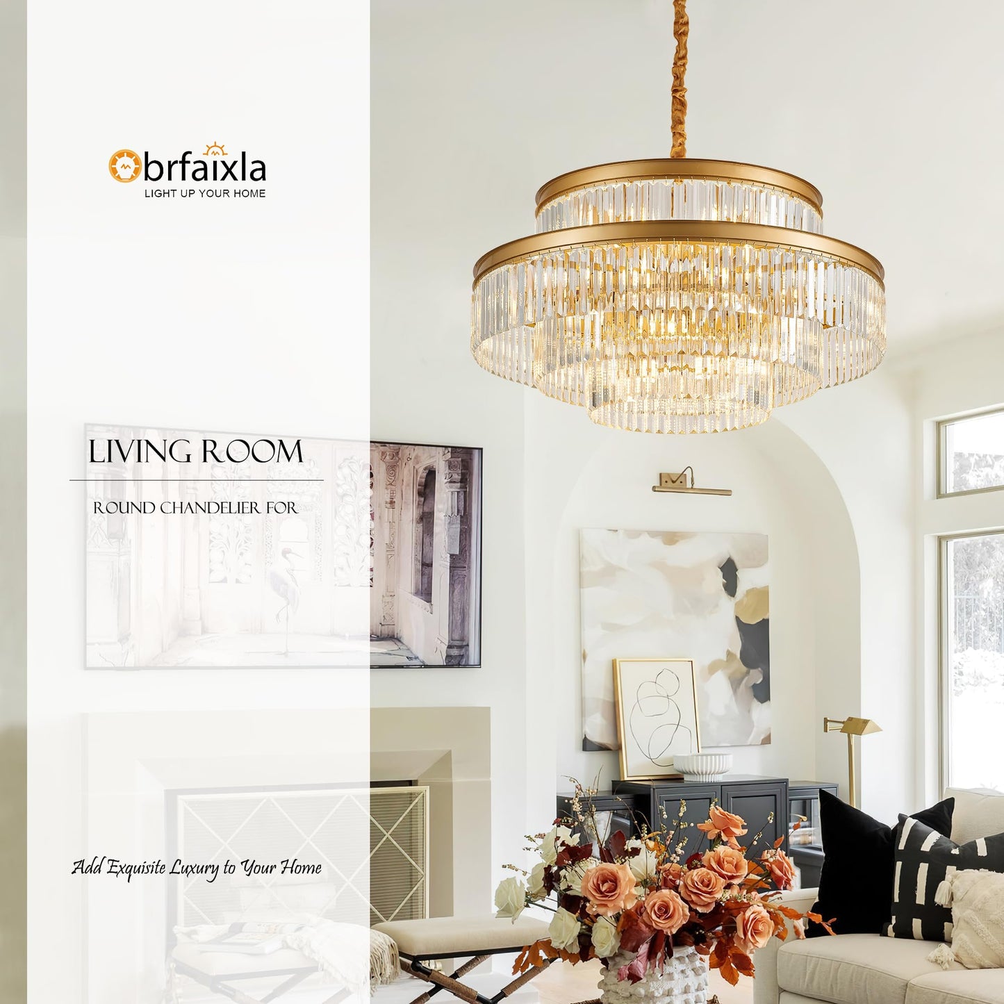 Brfaixla 31.5 18-Light Modern Crystal Chandelier Light Fixture Large 4-Tier Gold stylish Glam Chandeliers For Dining Room Round Hanging Pendant Lighting For Living Room Kitchen Bedroom Foyer Lobby
