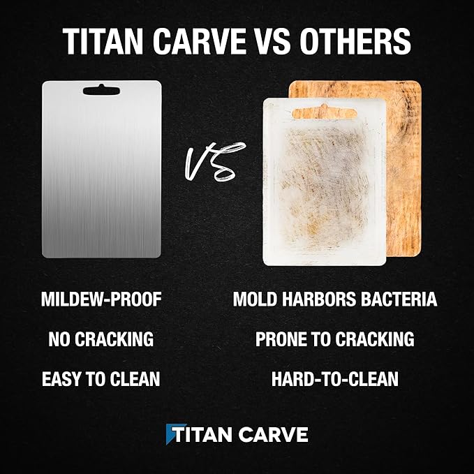 Titan Carve Titanium Cutting Board | Double-Sided Metal Titan Carve Cutting Board for Kitchen Chopping Board Dishwasher Safe, Rustproof & Durable for Meat & Vegetables | 13.4 x 9 Inches