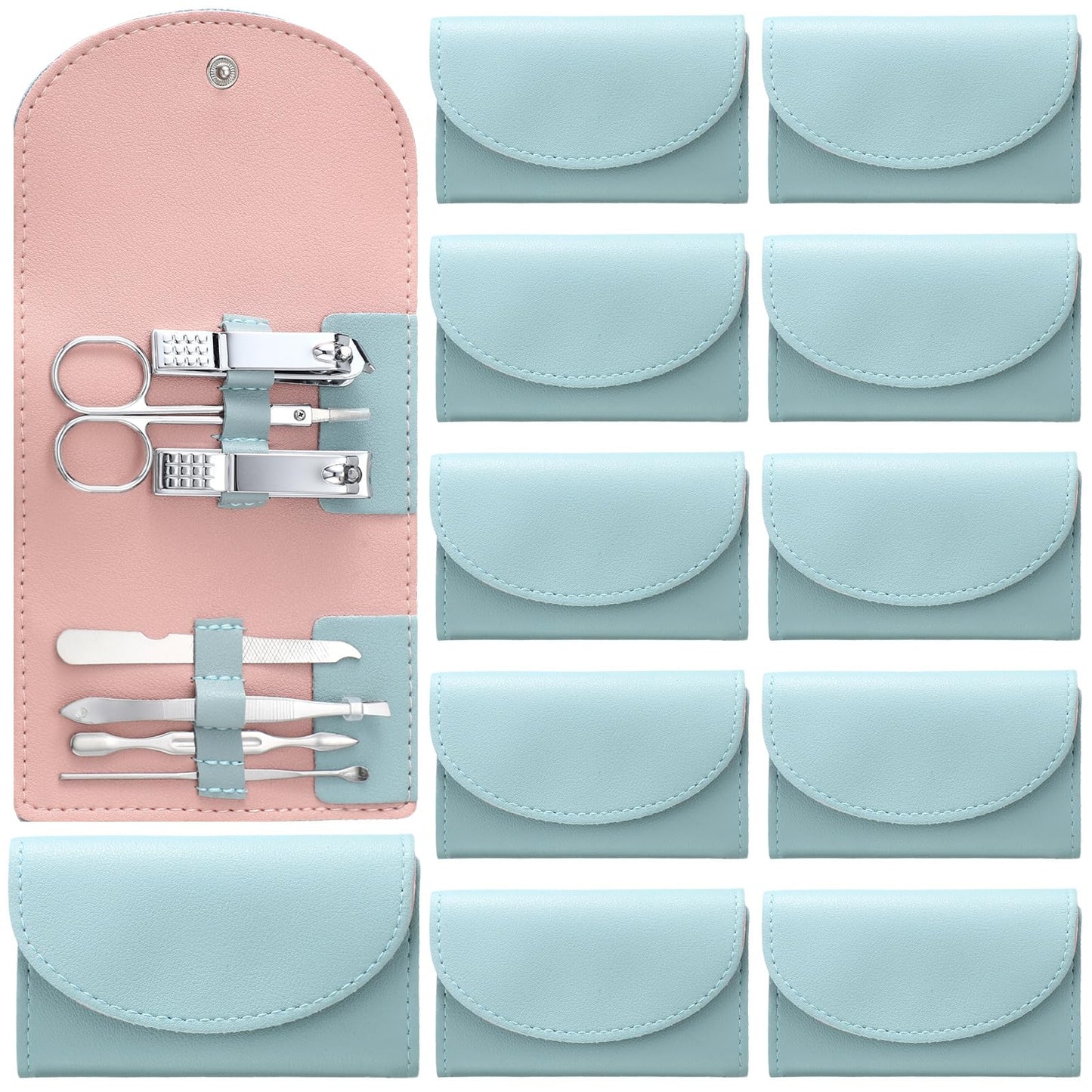 Lanties 12 Set Manicure Set Bulk Mini Manicure Nail Clipper Kit 7 in 1 Stainless Steel Professional Nail Care Pedicure with Trav