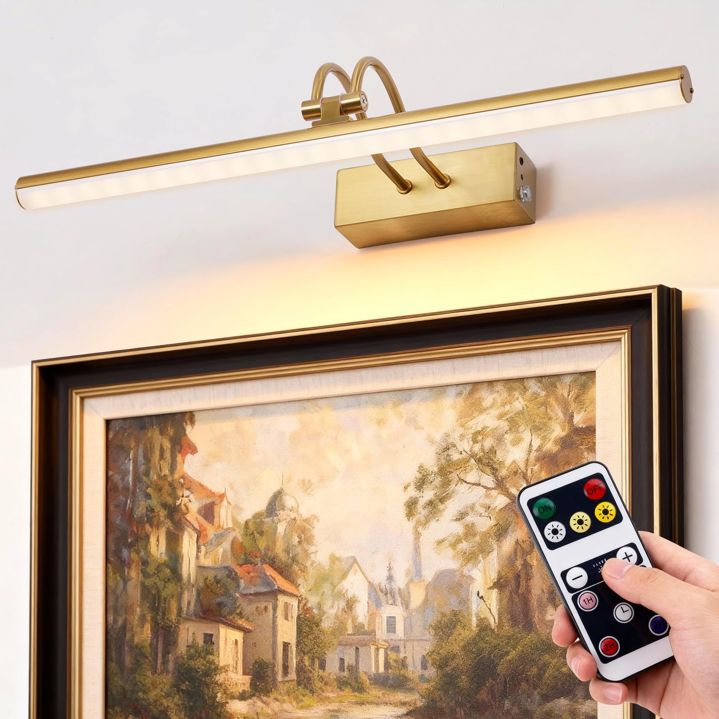 Raifoolly Picture Light 16In Wireless Battery Wall Lighting Remote Art Lights For discomfort-reducingtings With Timer And Dimmable For Display Photo Frame Portrait Dartboard-Copper