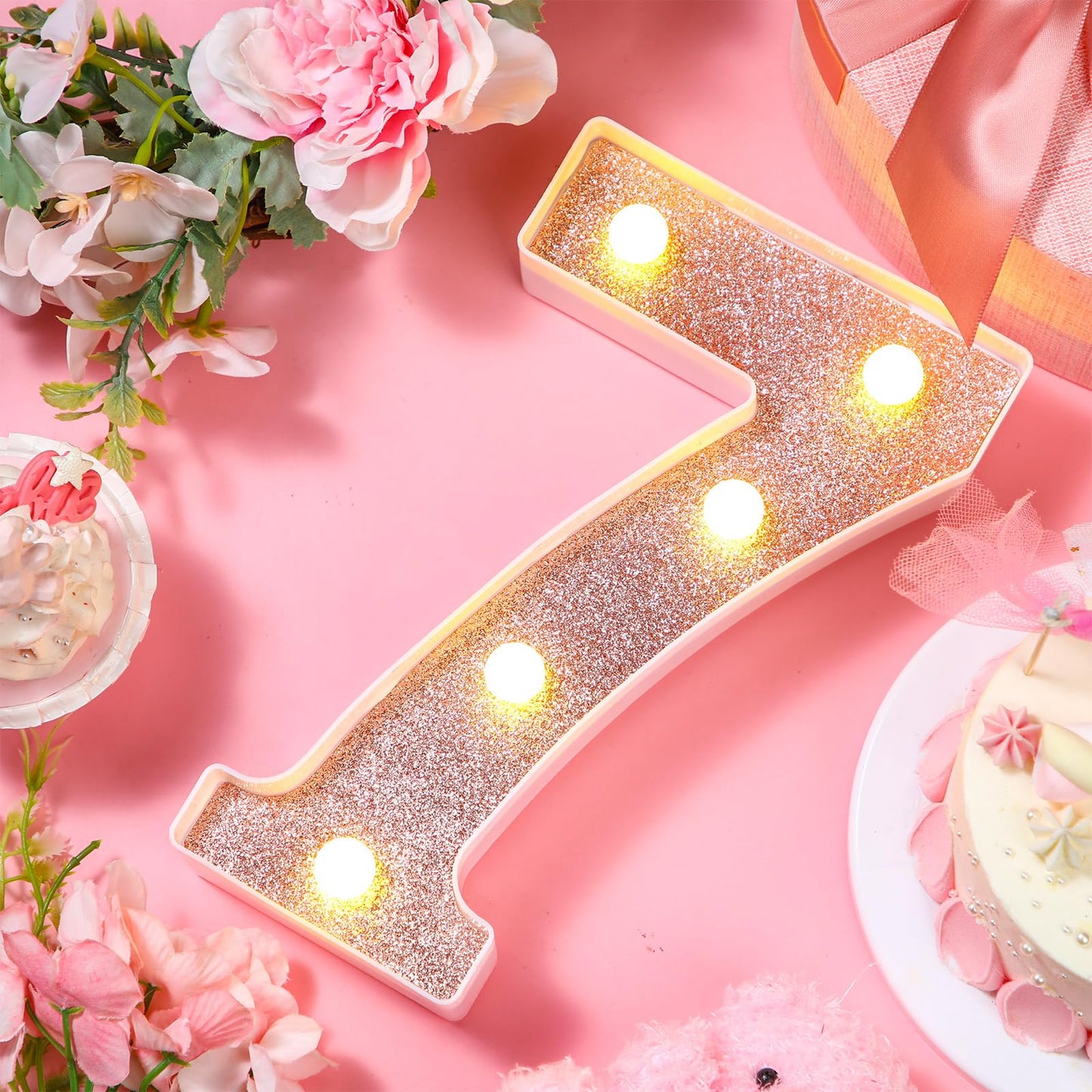 Treela 8.7 Birthday Decorative Led Light Up Numbers  Glitter Marquee Number Sign For Night Birthday Party Decorations Anniversary Bar Led Sign Backdrop Wall Table Centerpieces(Number 7 Rose Gold)