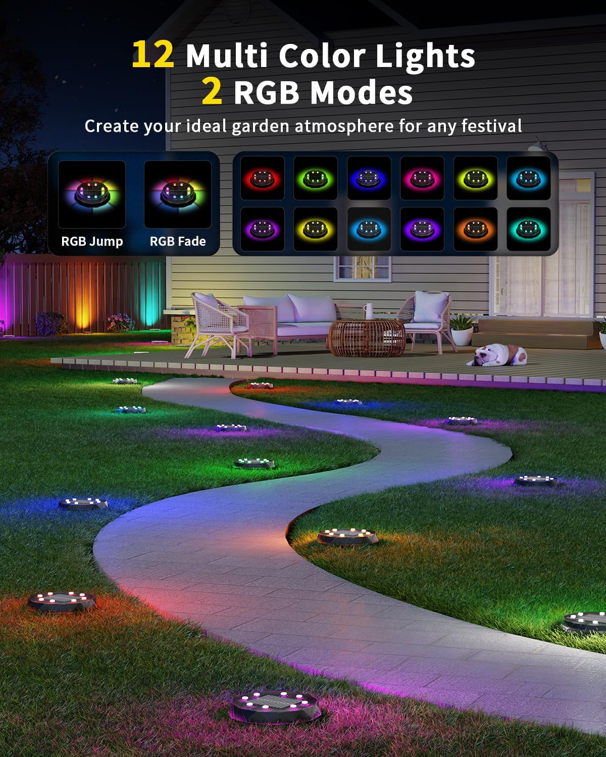 Hicotet Solar Ground Lights, 15 Multi Color IP67 Waterproof, 8 Pack, Black, Model LNM-CPD-01, Remote Control, Outdoor Landscape Lighting