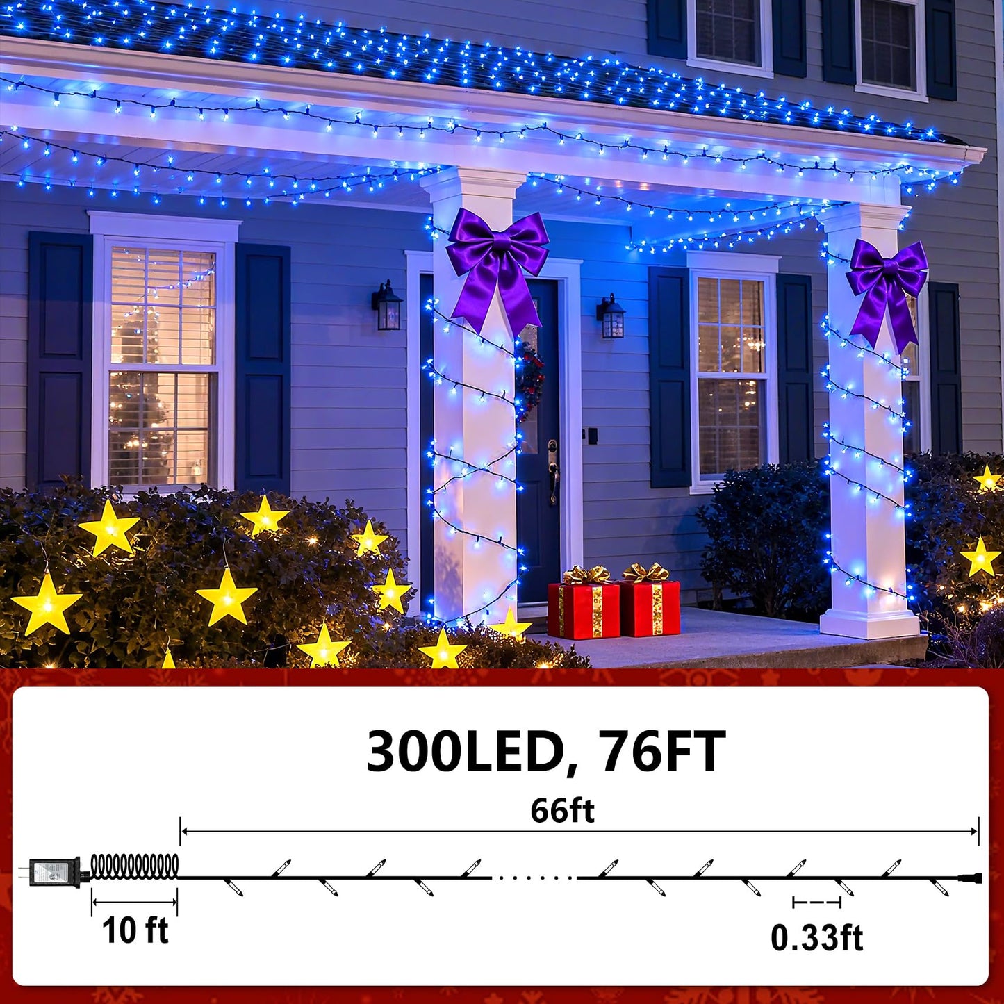 300 Led Indoor String Lights With 12 Modes  Green Wire Connectable Christmas Tree Lights With Timer  Dimmable Twinkle Fairy Lights  75Ft Led Lights For Bedroom Outdoor Patio Party Xmas Decor  Blue