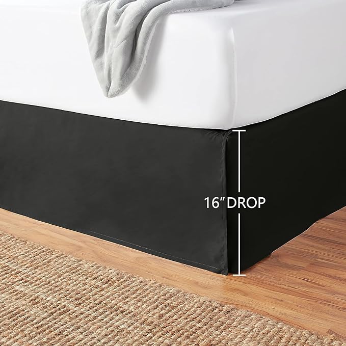 Amazon Basics Lightweight Pleated Bed Skirt, Queen, Black, Solid
