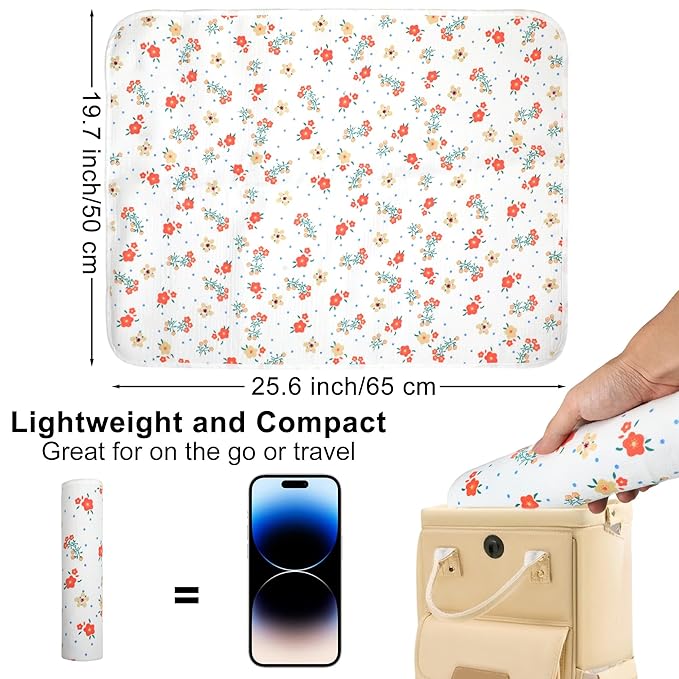 Baby Diaper Changing Pad, 19.7"x25.6" Waterproof Changing Pad Liners with 100% Muslin Cotton Front Top and Leather Back, Soft and Absorbent Portable Changing Mat for Travel, Changing Station