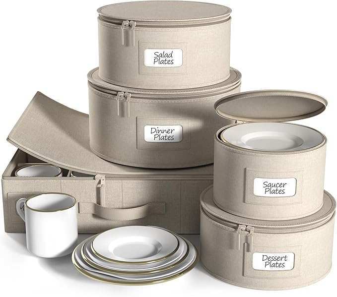 Sorbus China Storage Containers Hard Shell - Glass & Dish Storage Containers for Transport, Moving, Party - 5 Pc. Stackable Plate Storage Set for Dinnerware, Mugs, Cups - Felt Plate Protector included