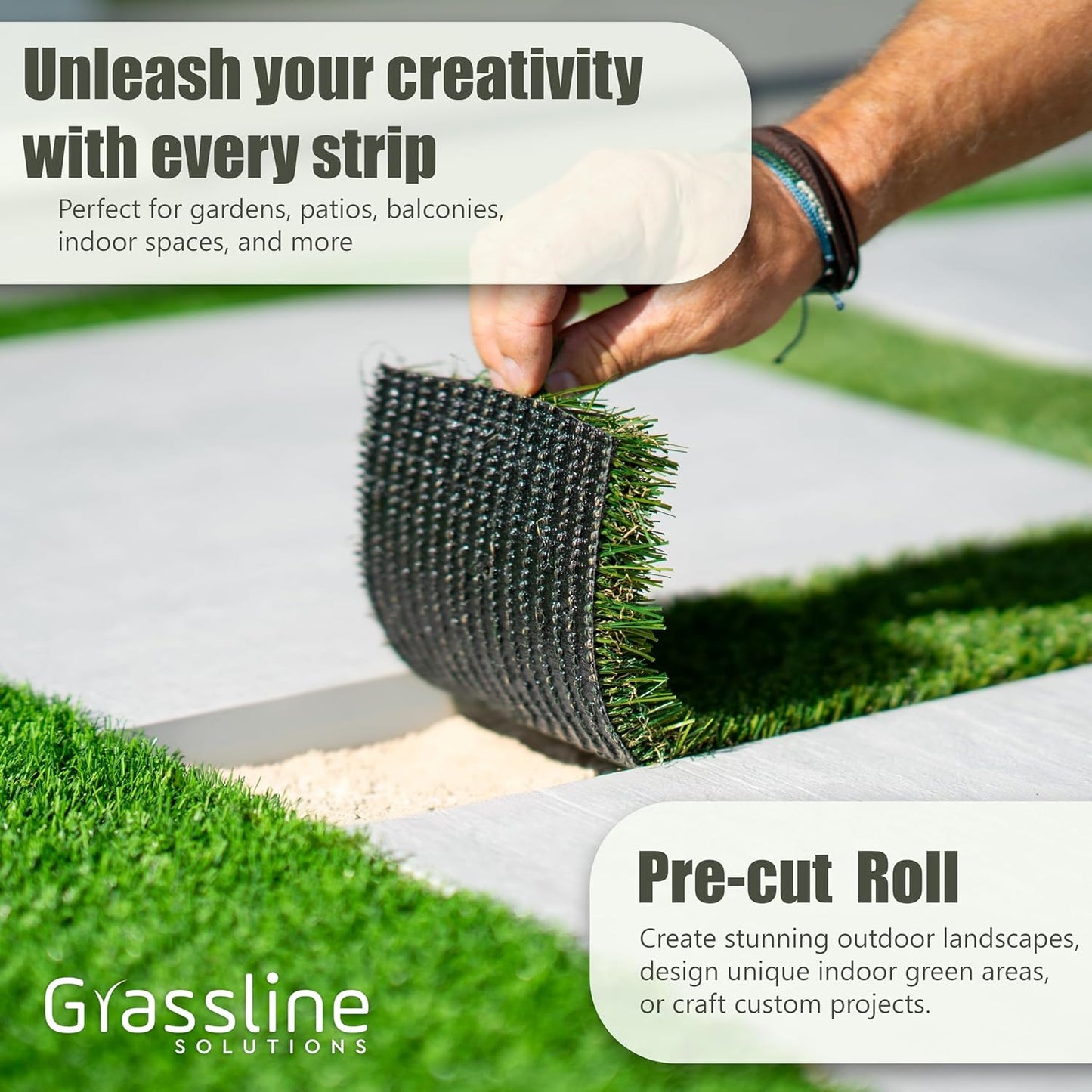 Artificial Grass Strip 5" x25' for Indoor/Outdoor Use-Realistic, 1" Thick Synthetic Turf for DIYers and Professionals, Pre-Cut Roll for Easy Installation and Creative Designs (5in x 25ft)