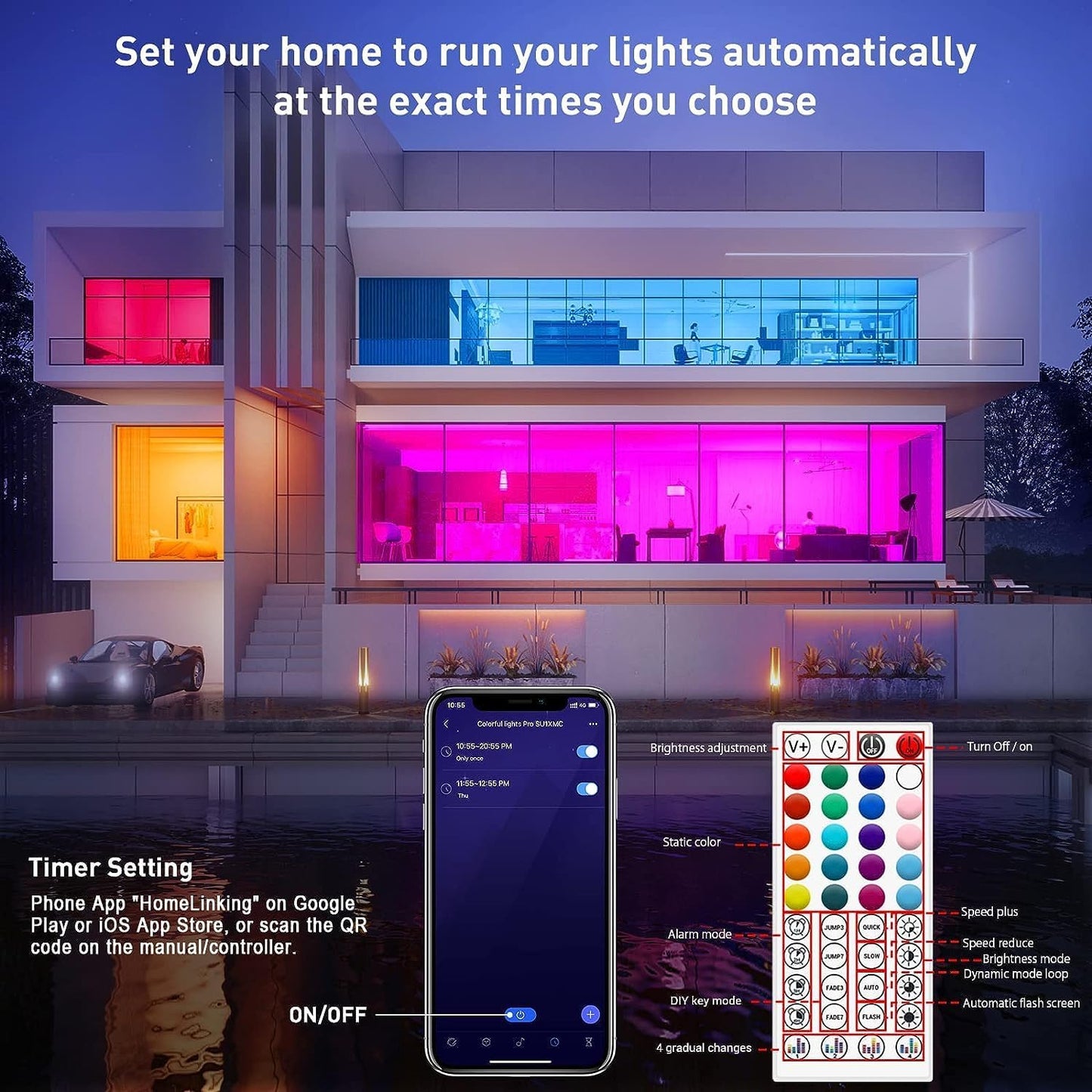 IKERY LED Strip Lights, 130ft RGB Music Sync, Bluetooth Controller, Cuttable & Dimmable, Multicolor, PVC