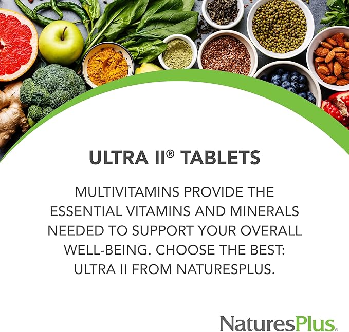 NaturesPlus Ultra II Daily - 180 Tablets - Multivitamin with Whole Foods for Overall Well-Being - Supports Energy & Immune Health - Sustained Release - 180 Servings