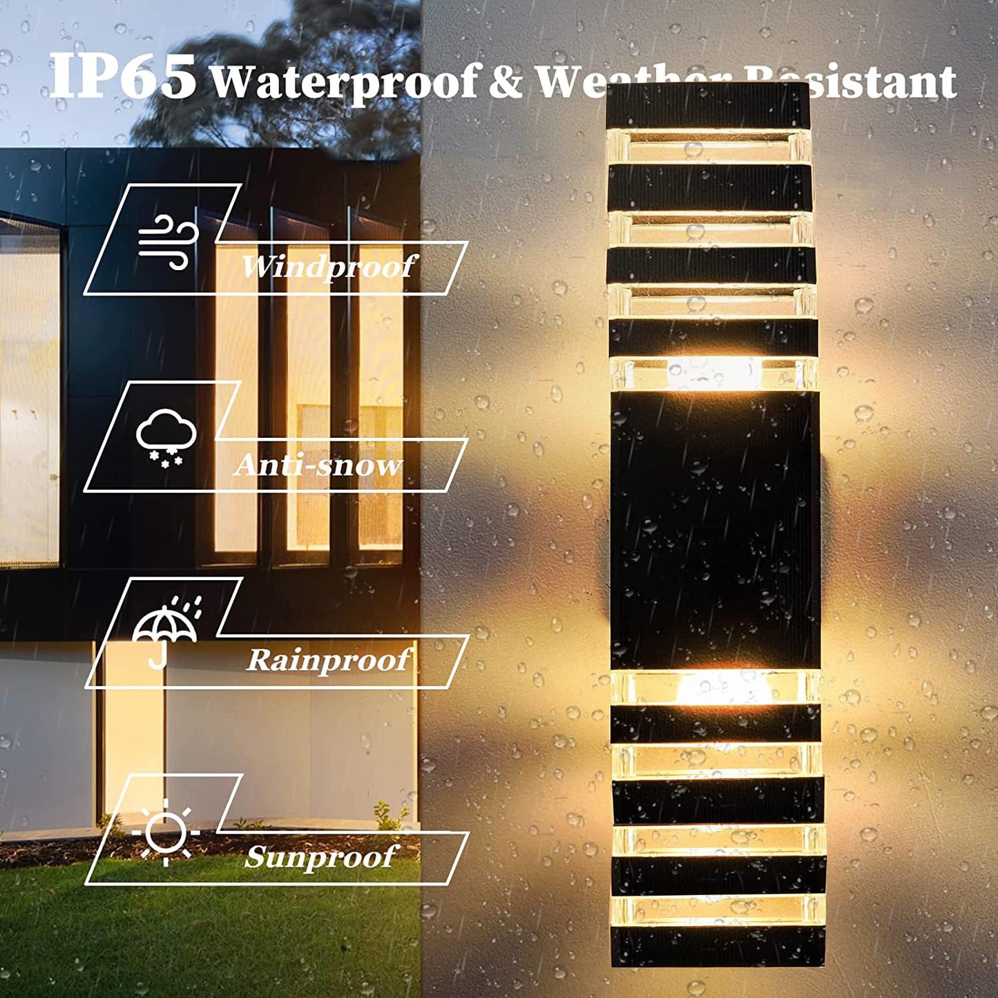 Tiyahomey LED Square Up & Down Wall Lights, 24W, 4000K Day White, Aluminum, Waterproof IP65, 4 Pack