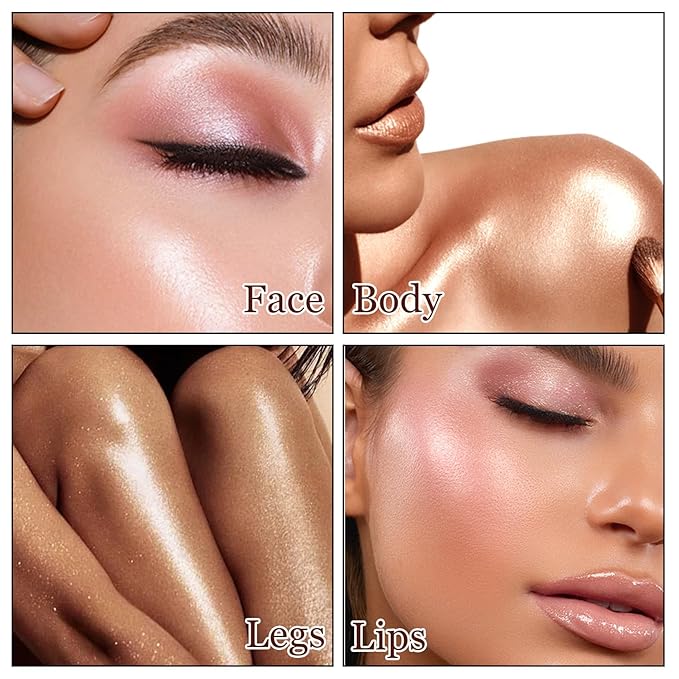 Liquid Highlighter Makeup, Long Lasting Multifunctional Luminous Glow Stick, Sparkly Glitter Body Face Shimmer Liquid Luminizer Sticks, Waterproof, Smooth, Blendable Cream Illuminator 02#