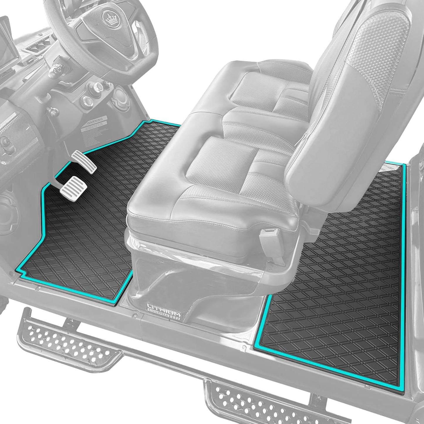 Evolution D5 Golf Cart Floor Mat Set- Rubber Double Diamond Design - Fits D5 6F Including Maverick and Ranger Trims (Sky Blue Trim, D5 6F 1st, 2nd, & 3rd Rows Forward Facing)