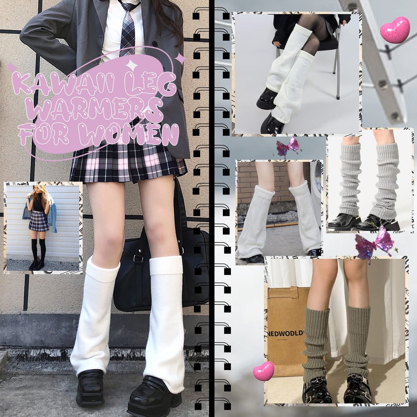 American Trends White Leg Warmers Y2k Kawaii Accessories Gyaru Harajuku Clothes for Women Girls Cute Japanese Lolita Cutecore Style