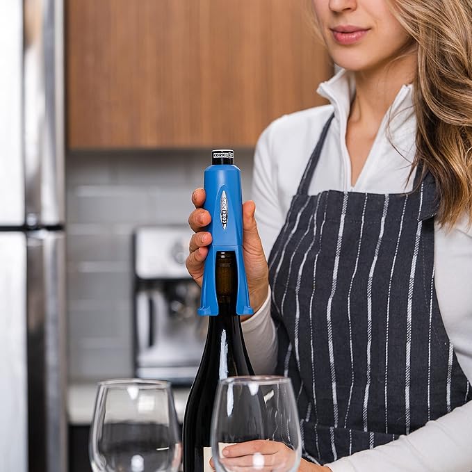 Cork Pops Legacy Wine Opener Built-in 4-Blade Foil Cutter Safe Cork Removal, Effortless Push Button Use, Needle Guard for Safety, Low-Pressure Cartridge Opens Up To 60 Bottles