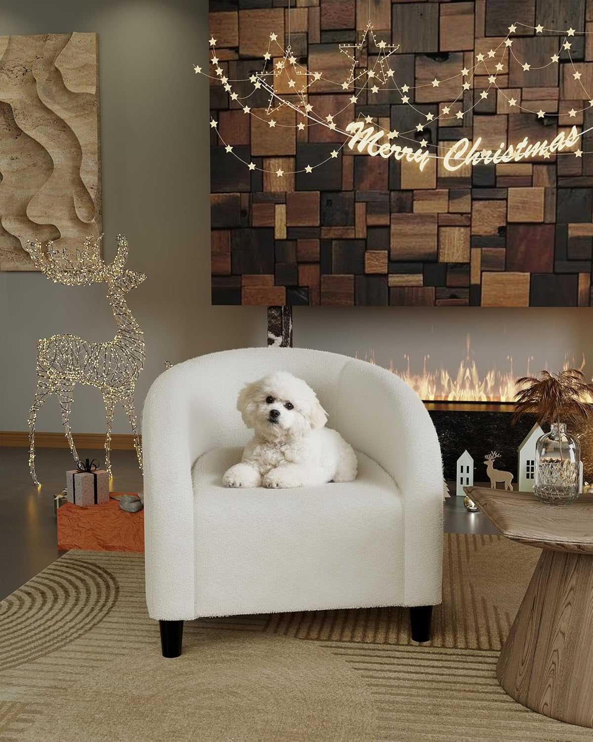 Accent Chair Living Room Chairs Boucle Barrel Chairs round Armchairs for Bedroom Waiting Room Office Reception Chairs(Beige)