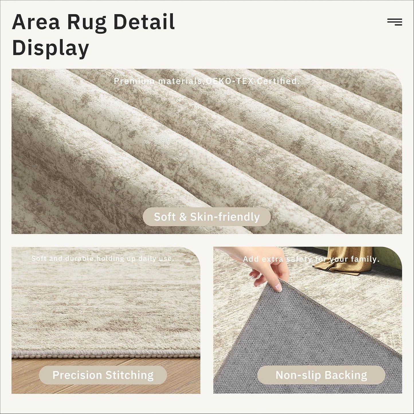 Washable Area Rug 8X10, Large Soft Rugs for Living Room Vintage Beige Carpet 8X10 Area Rugs for Bedroom Dining Room Non-Slip Stain Resistant under Table Rug